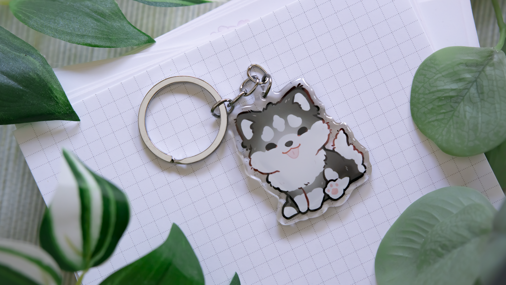 miamouz-husky-schl-sselanh-nger-braun-wei-acryl image 2