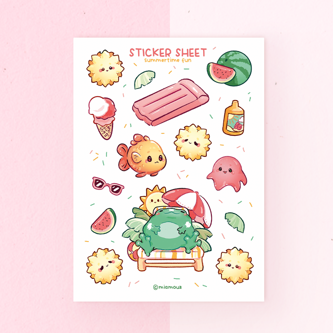 miamouz-summer-frog-stickerbogen-a6-matt-vinyl-frosch image 1