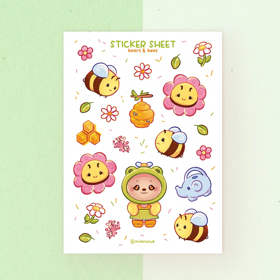 miamouz-bears-and-bees-stickerbogen-a6-matt-vinyl image 1