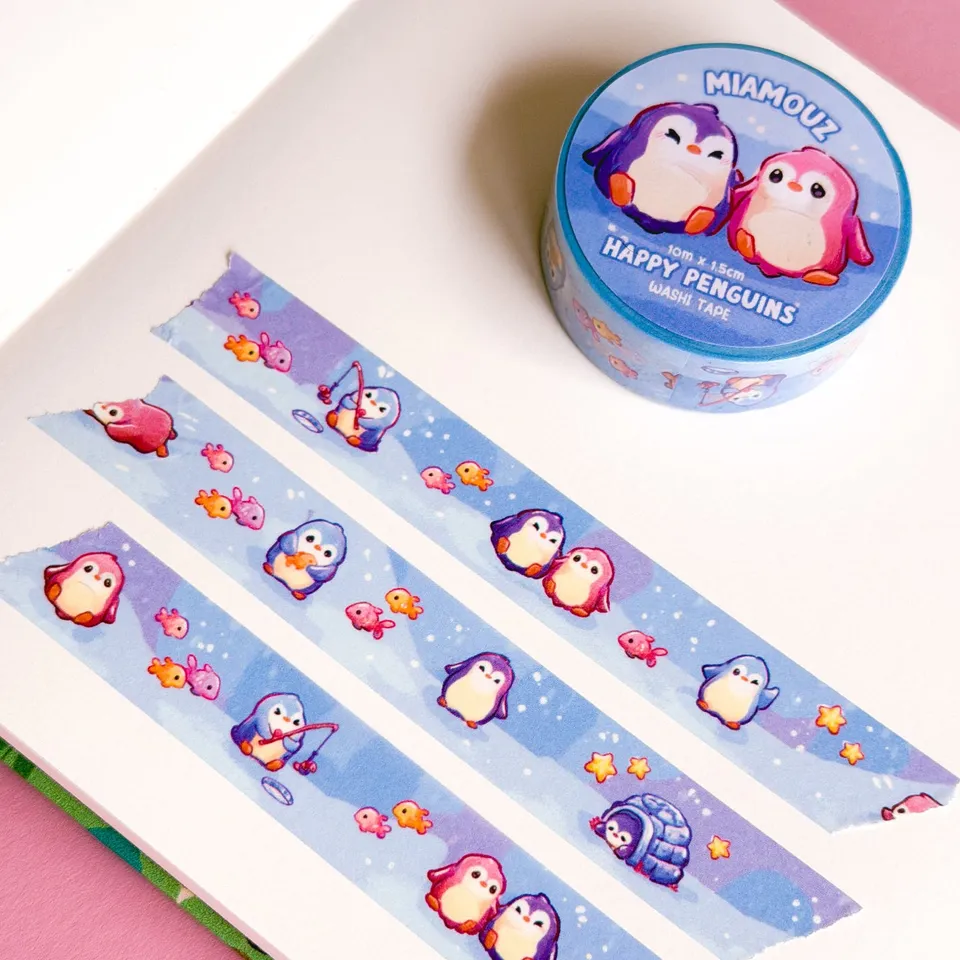 miamouz-happy-penguins-washi-tape-10m-x-15mm-pinguin-klebeband image 1