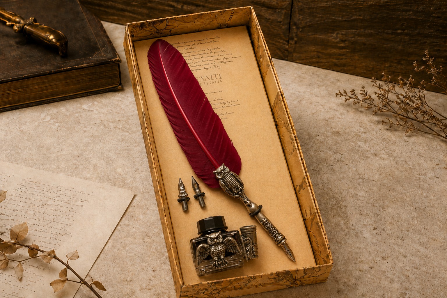 florenz-gufo-lusso-schreibset-bordeauxrot-mit-tinte-feder image 3