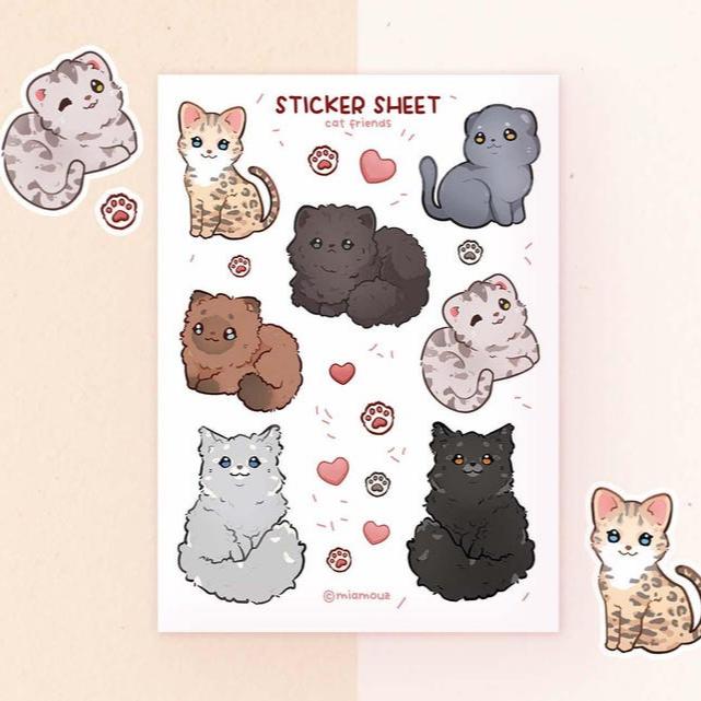 miamouz-stickers-cat-friends-sticker-sheet-a6-matt-katzen image 1