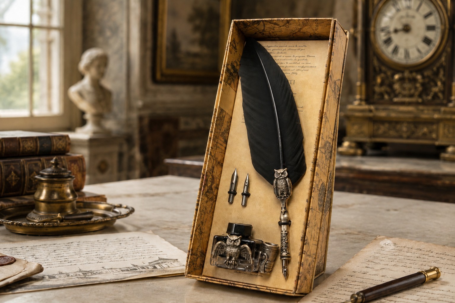 florenz-gufo-lusso-schreibset-schwarz-mit-tinte-feder image 6