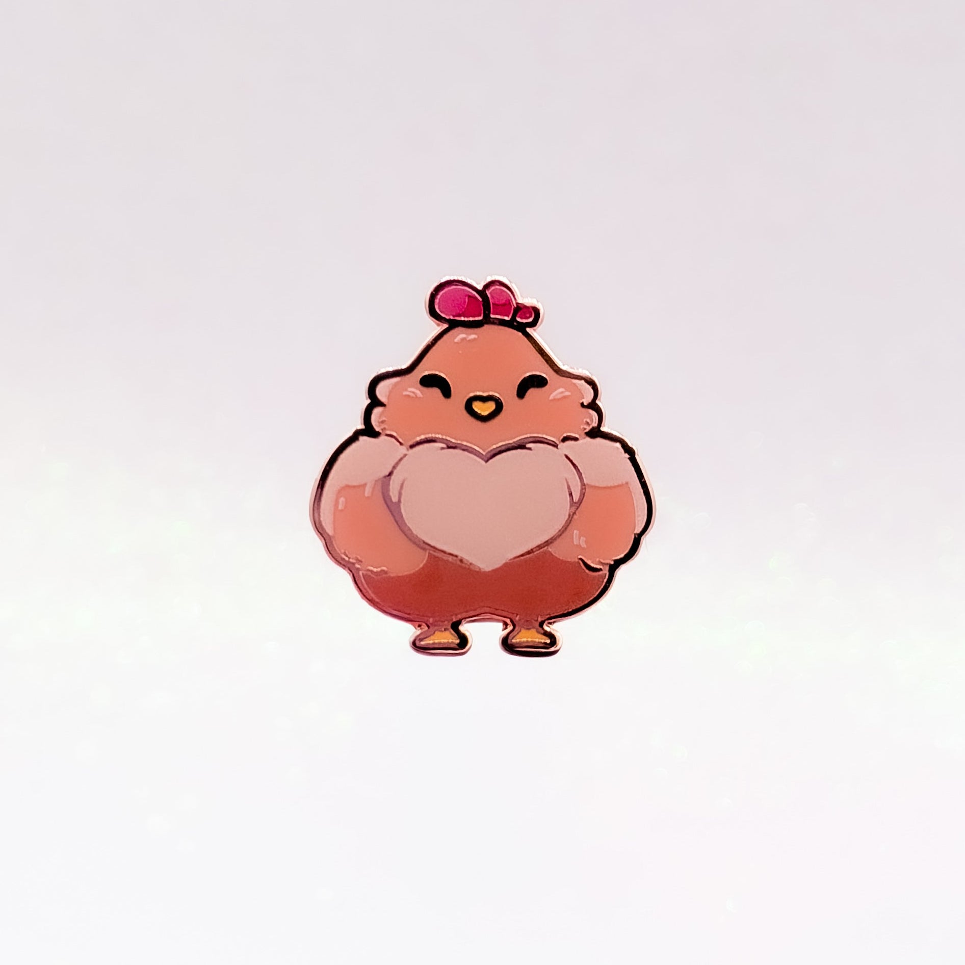miamouz-brown-chicken-emaille-pin-huhn-29mm-rosegold image 1