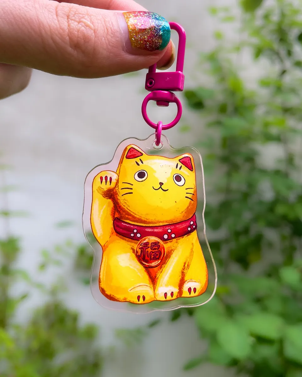 kabujiro-charms-yellow-lucky-cat-acryl-anh-nger-5-cm-doppelseitig image 1