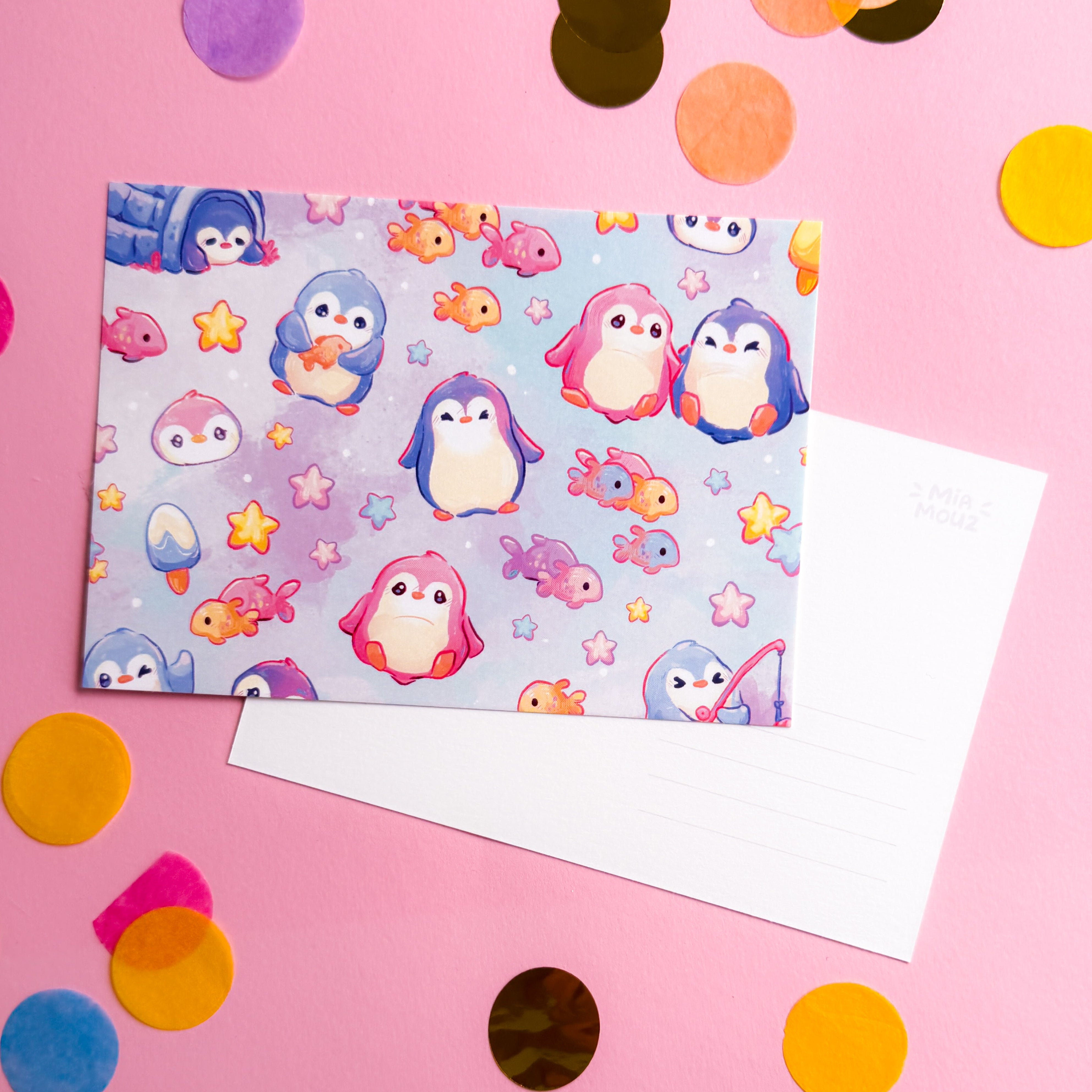 miamouz-pinguine-a6-postkarte-pinguin-print-gru-karte image 1