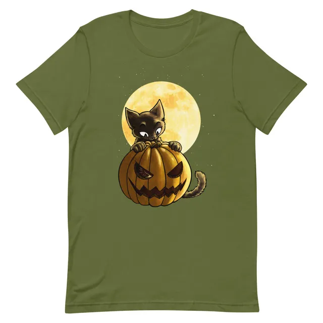howling-riot-halloween-pumpkin-cat-t-shirt-kurzarm-black-heather image 1