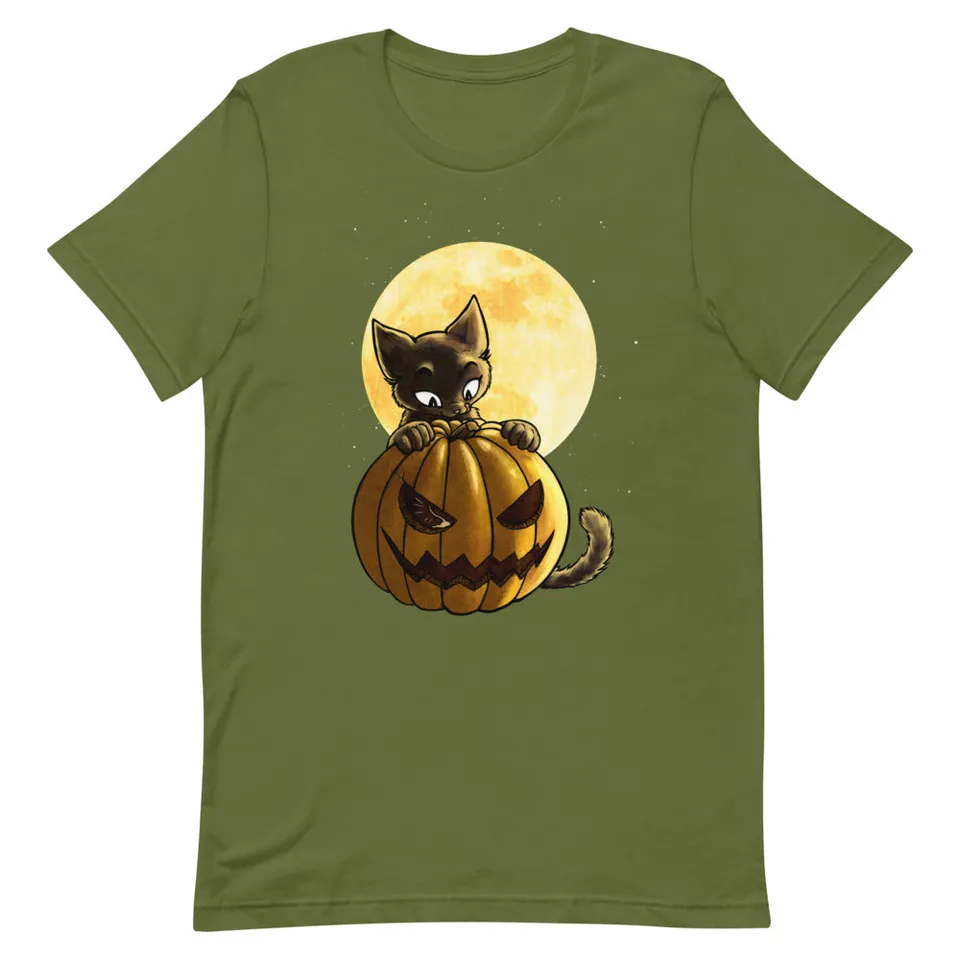 howling-riot-halloween-pumpkin-cat-t-shirt-kurzarm-black-heather image 1