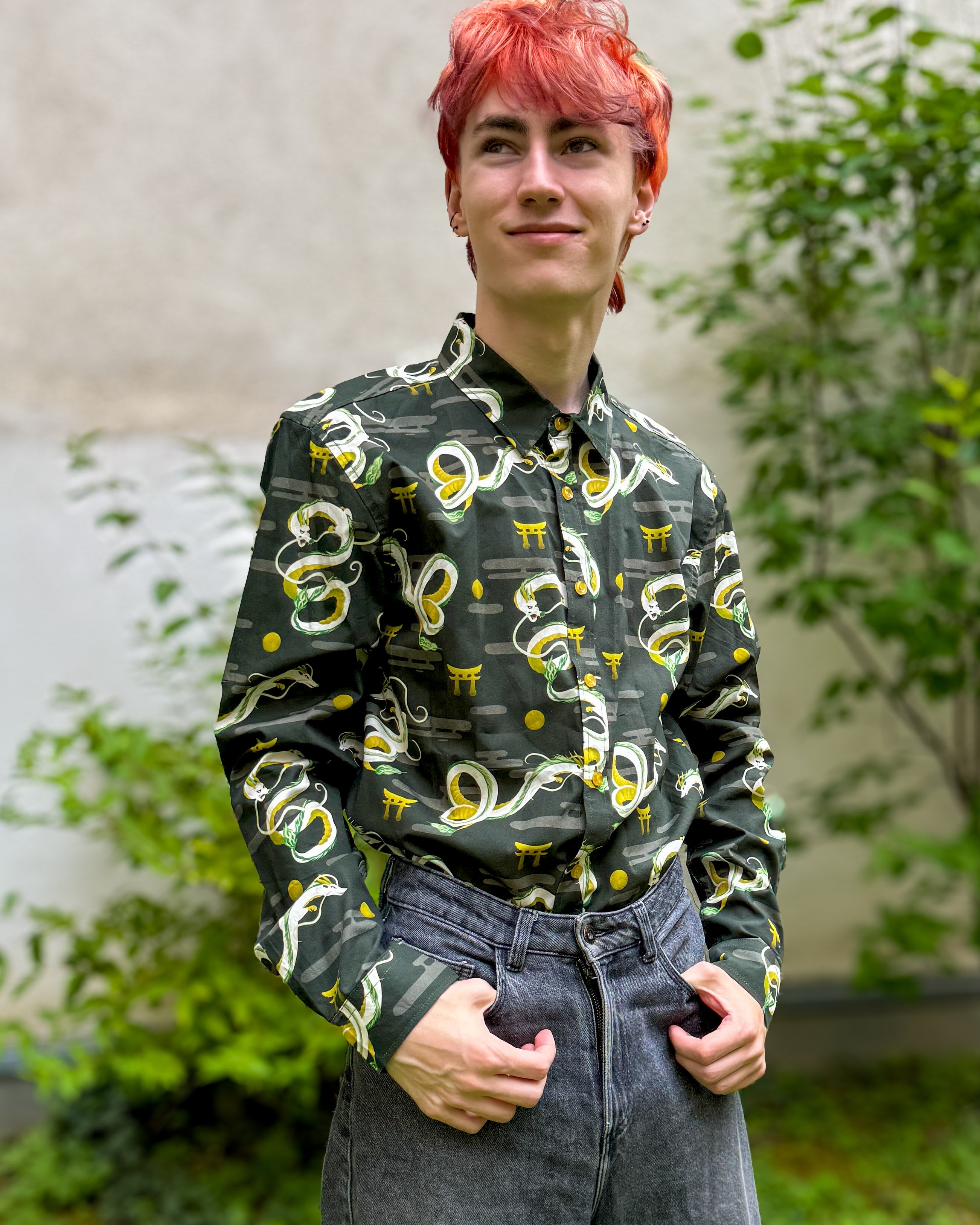 kabujiro-clothing-green-dragon-hemd-baumwolle-unisex image 1