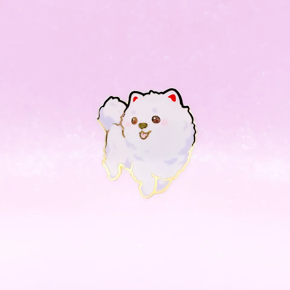 miamouz-samoyed-spitz-white-emaille-pin-normal-gold image 1