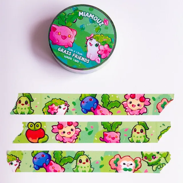 miamouz-washi-tape-grass-friends-sample-10m-x-15mm-kawaii image 1