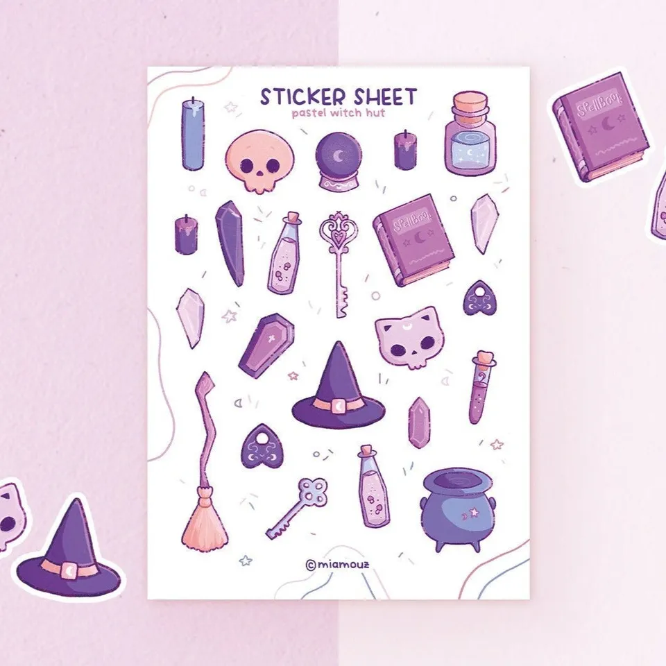 miamouz-stickers-pastel-witch-hut-stickerbogen-a6-matt-23-sticker image 1