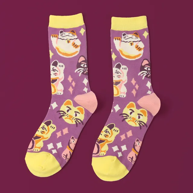 kabujiro-pink-lucky-cats-socken-37-44-baumwolle image 1