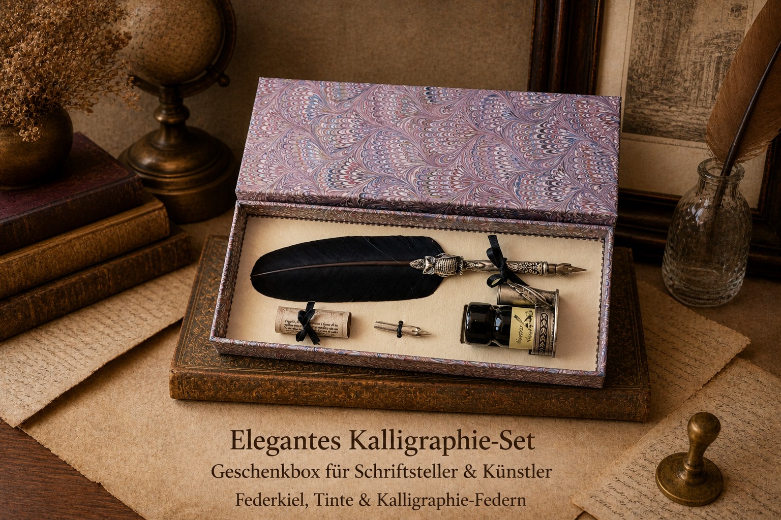 florenz-lederkunst-gufo-schreibset-schwarz-mit-tinte-ersatzfeder image 3