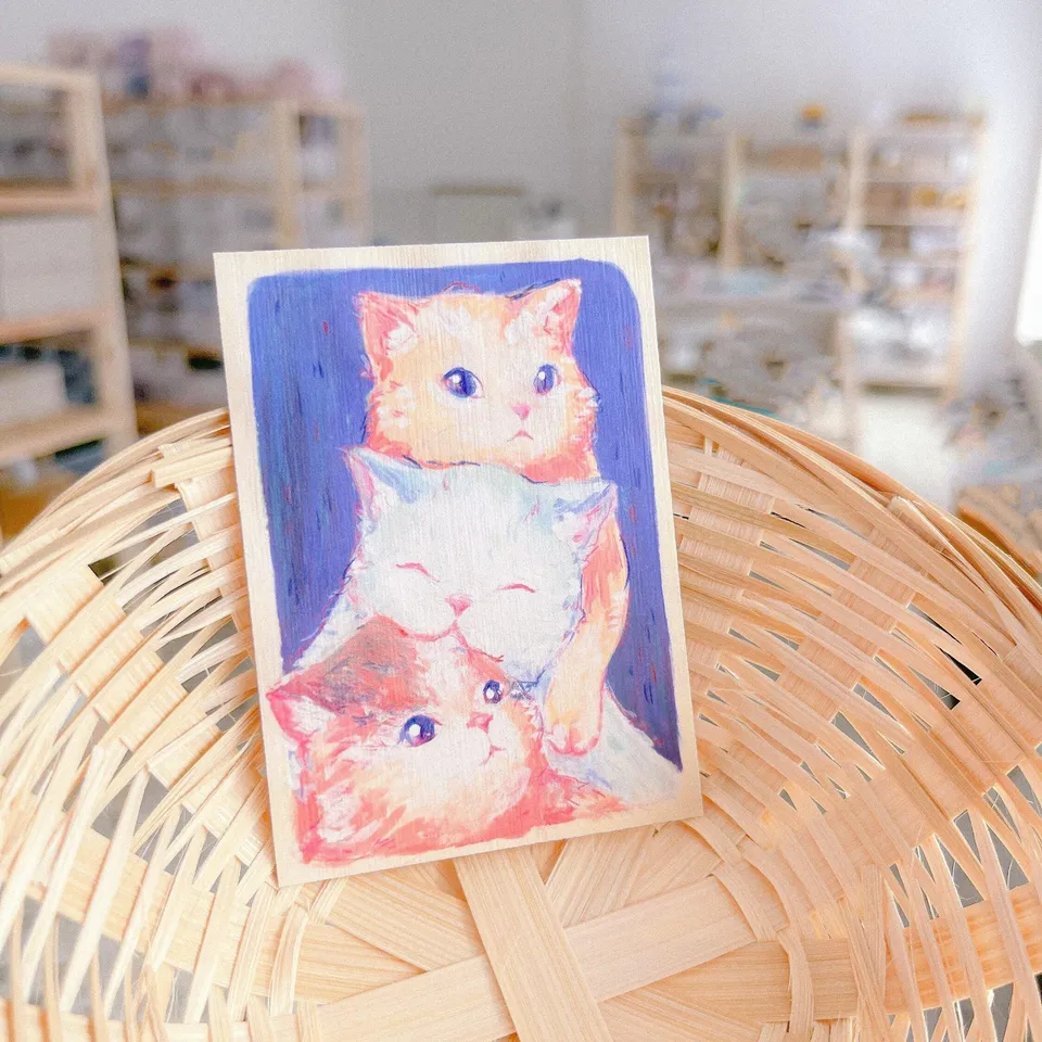 miamouz-3-cats-tiny-artwork-kunstdruck-katzen-gouache image 1
