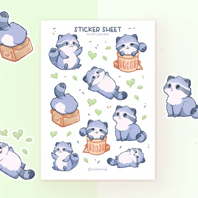 miamouz-trash-pandas-sticker-sheet-waschb-r-a6-matt image 1
