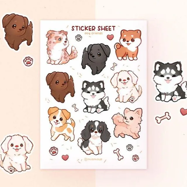 miamouz-dog-friends-stickerbogen-a6-matt-vinyl image 1