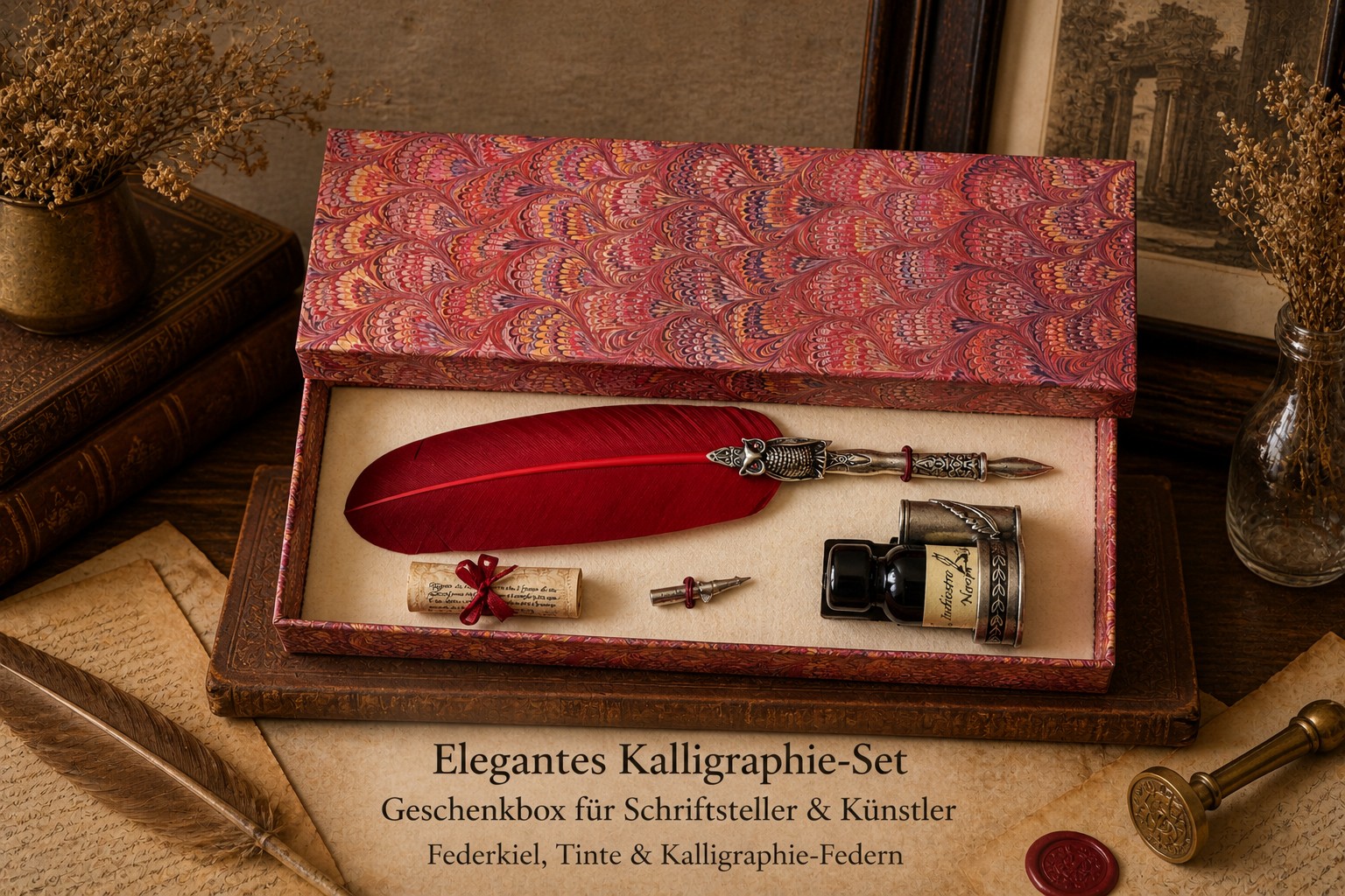 florenz-lederkunst-gufo-schreibset-bordeaux-mit-tinte-ersatzfeder image 3