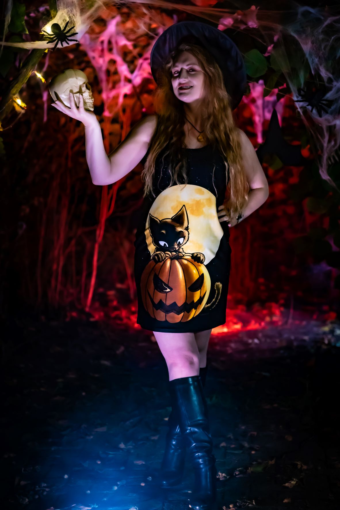 howling-riot-pumpkin-cat-bodycon-kleid-halloween-stretch-m image 3