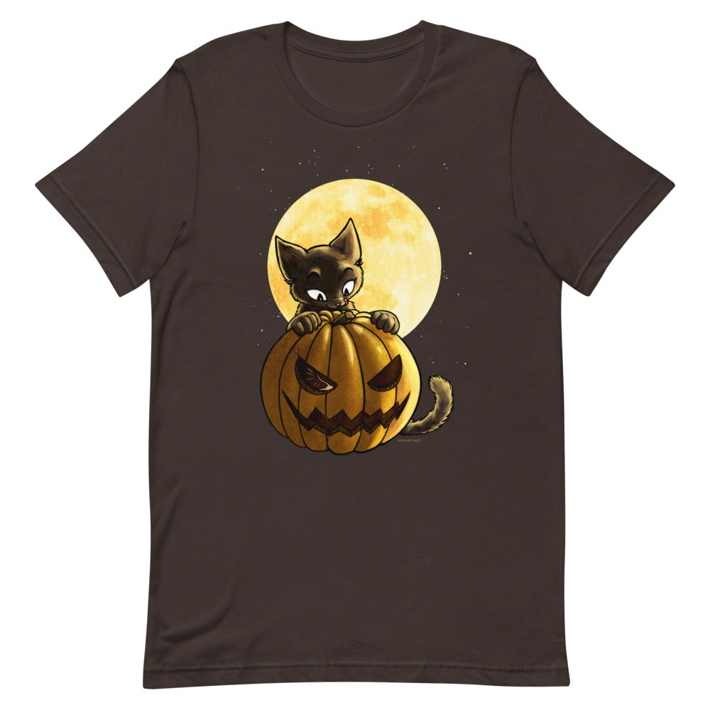 howling-riot-halloween-pumpkin-cat-t-shirt-kurzarm-black-heather image 4
