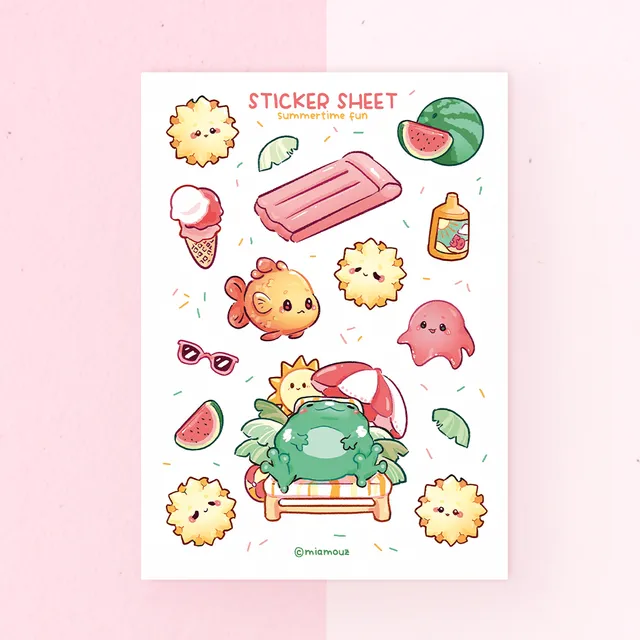 miamouz-summer-frog-stickerbogen-a6-matt-vinyl-frosch image 1