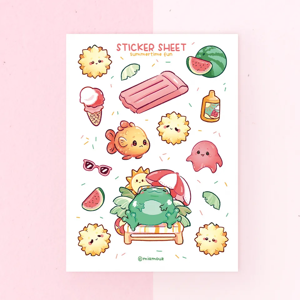 miamouz-summer-frog-stickerbogen-a6-matt-vinyl-frosch image 1