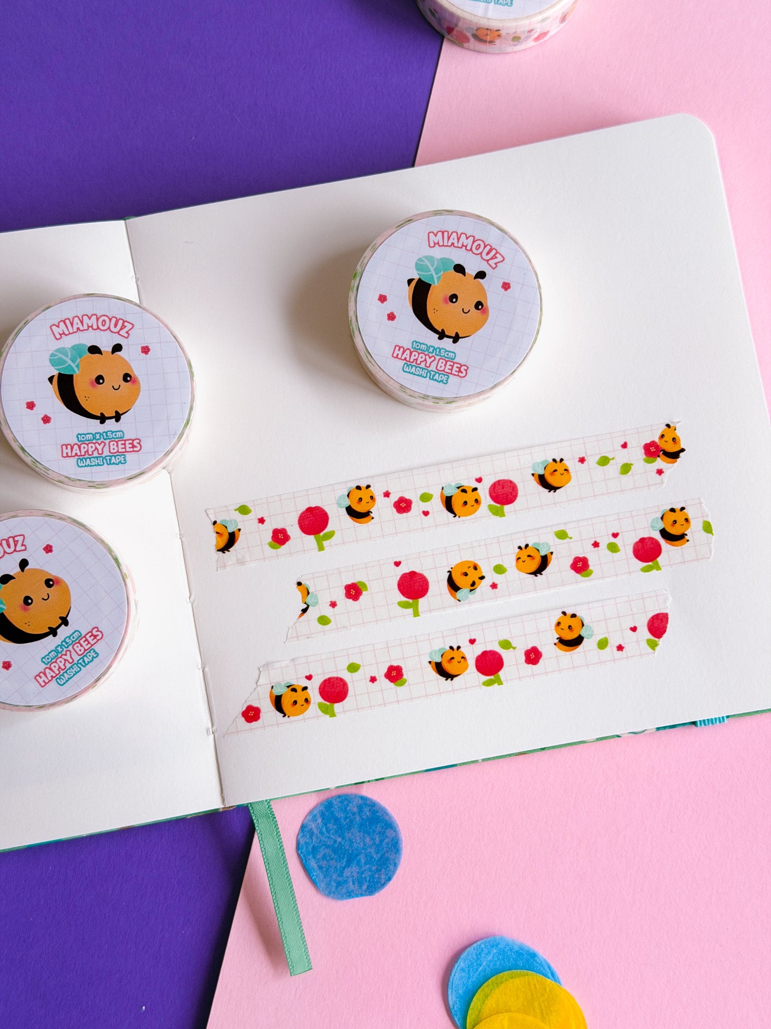 miamouz-washi-tape-bee-happy-deko-klebeband-10m-x-15mm image 2