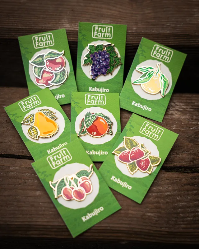kabujiro-fruit-farm-emaille-pin-set-fr-chte-showa-retro image 1