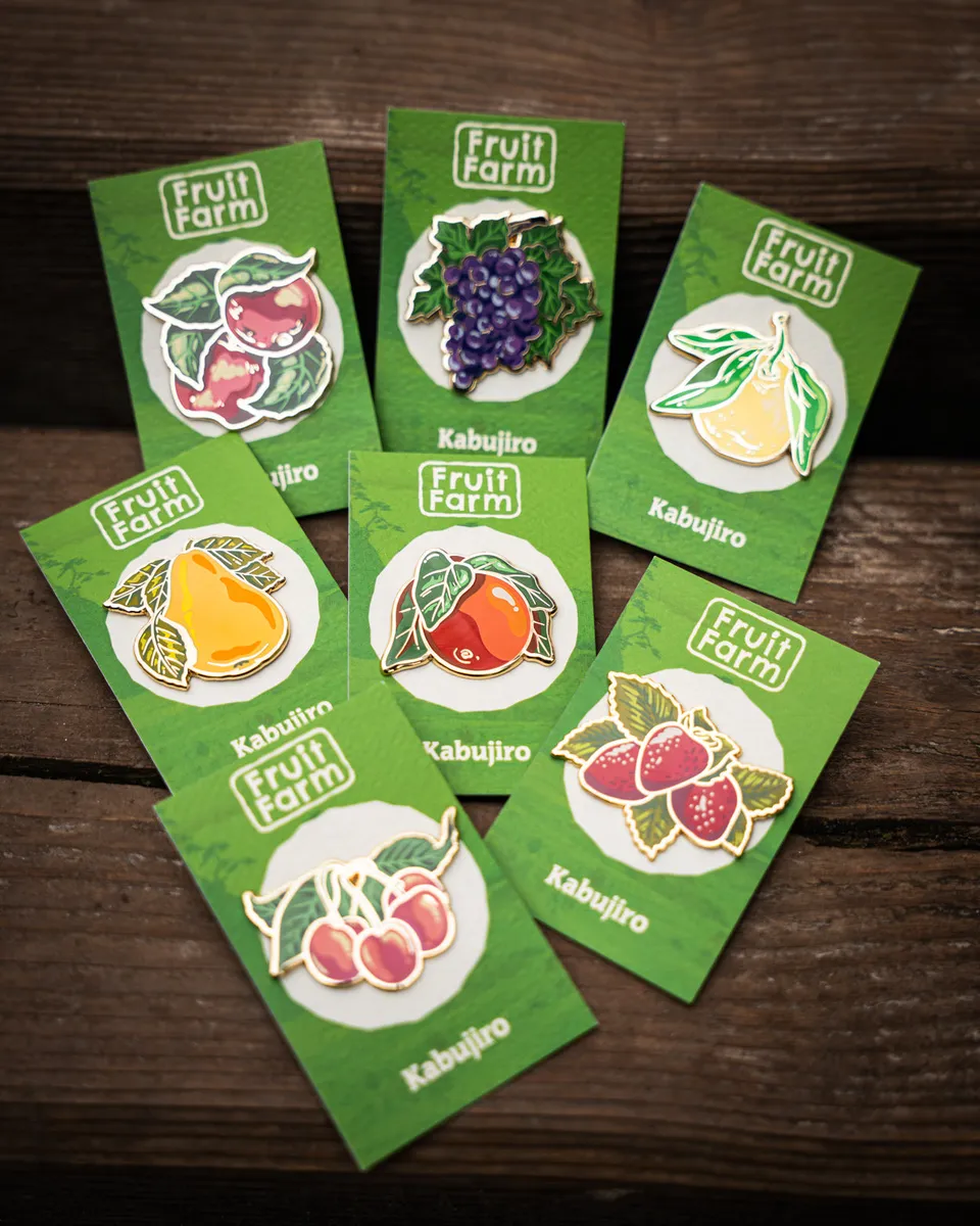 kabujiro-fruit-farm-emaille-pin-set-fr-chte-showa-retro image 1