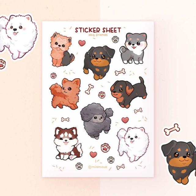 miamouz-dog-friends-a6-stickerbogen-matt-vinyl-hunde image 1