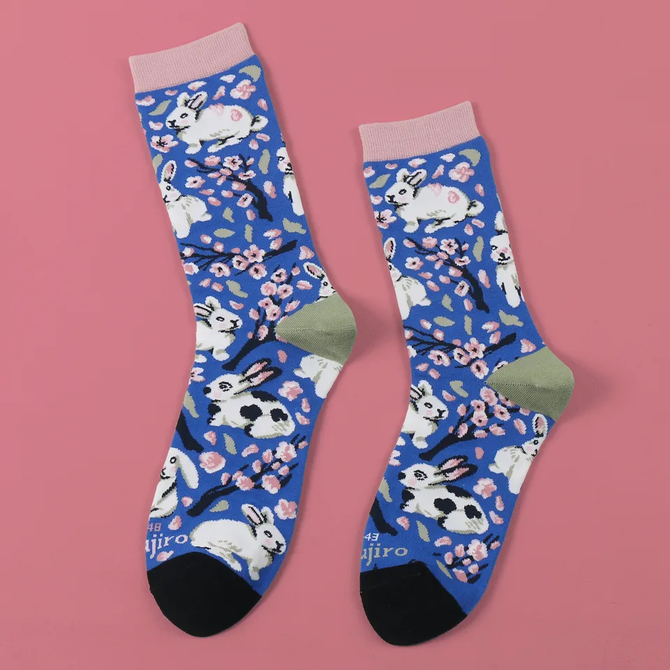kabujiro-sakura-bunnies-socken-baumwolle-eu-37-43 image 1