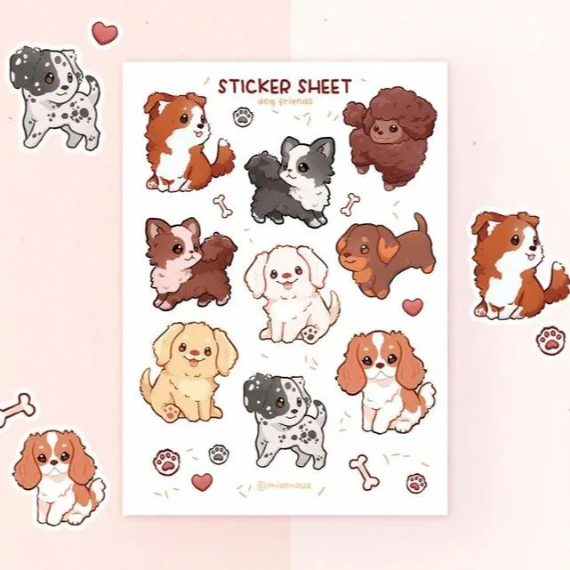 miamouz-dog-friends-a6-stickerbogen-hunde-matt image 1