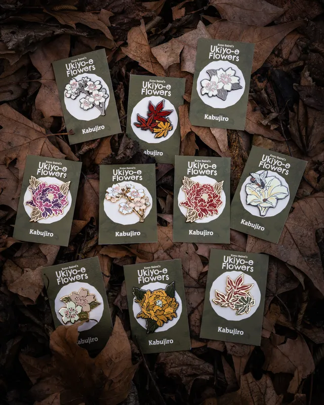 kabujiro-enamel-pins-ukiyo-e-flower-emaille-pin-set-10er-blumen image 1