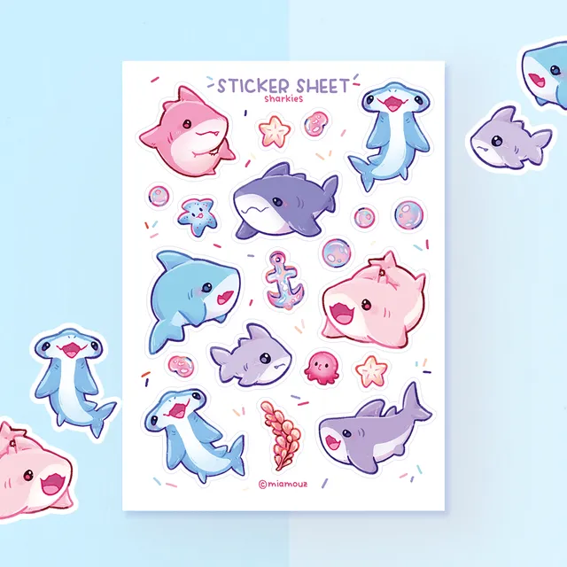 miamouz-shark-sticker-sheet-a6-matt-vinyl-haie image 1