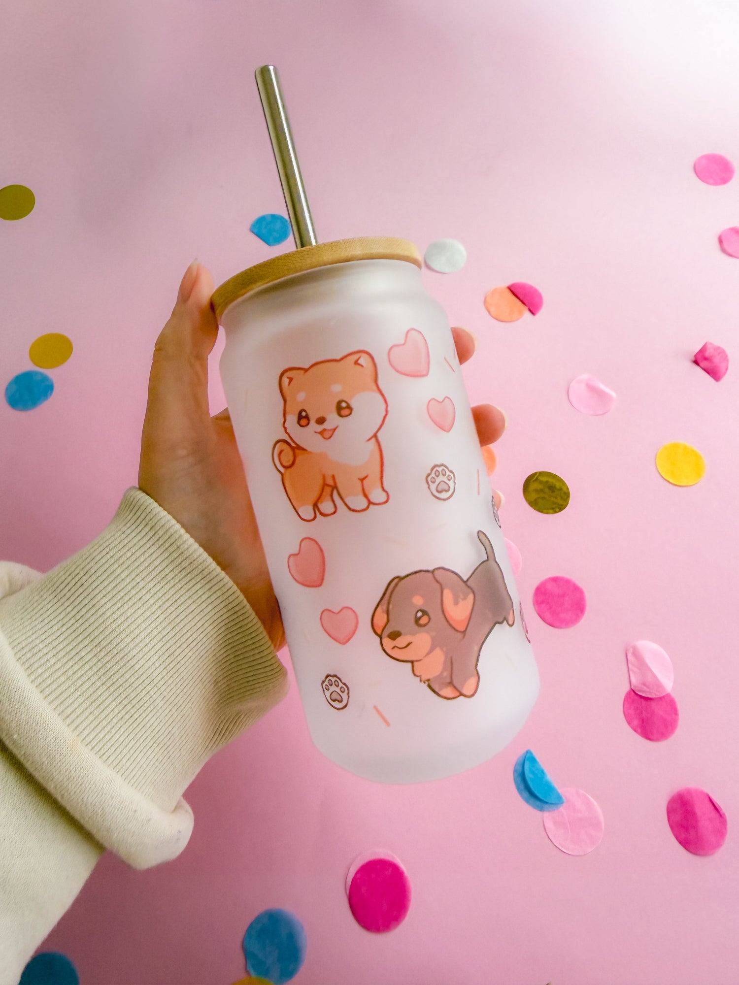 miamouz-dog-friends-glas-tumbler-520ml-frosted-matt-mit-strohhalm image 1