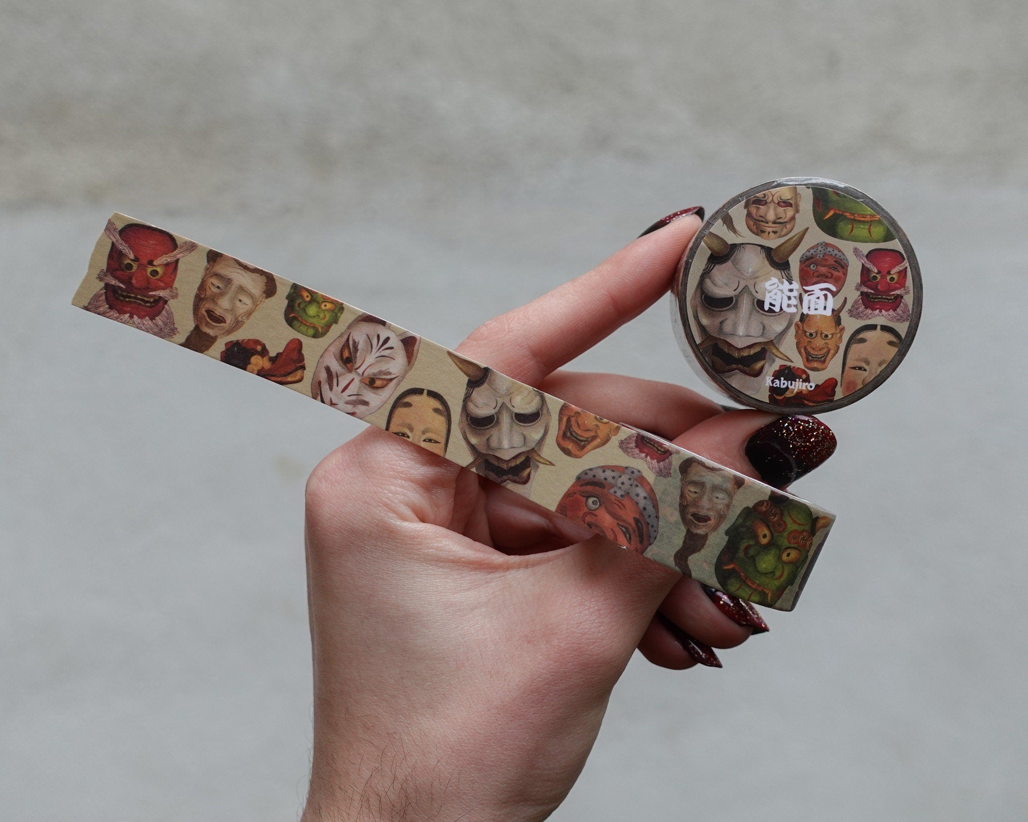 kabujiro-japanese-masks-washi-tape-noh-20mm-10m-oni-kitsune image 4