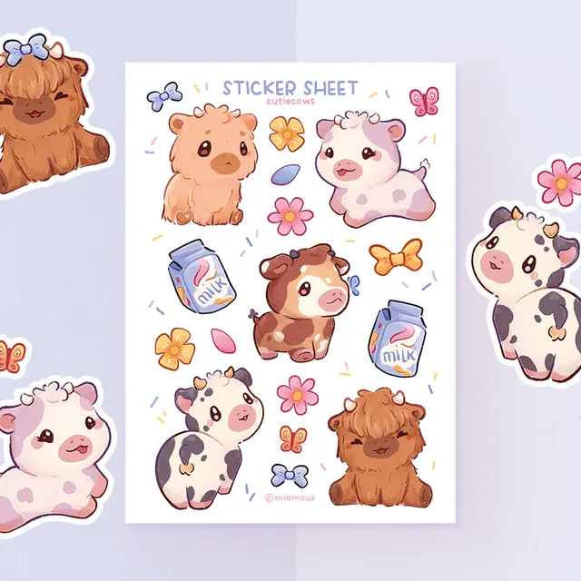 miamouz-cutiecows-sticker-sheet-a6-kuh-vinyl-matt image 1