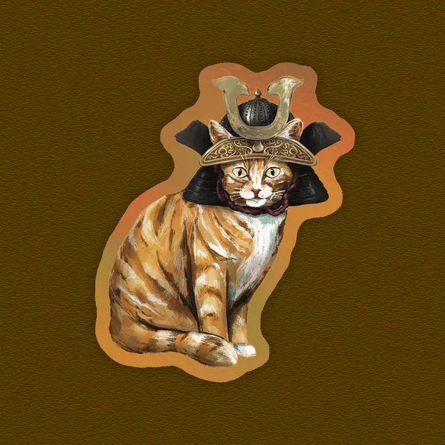 kabujiro-stickers-samurai-cat-sticker-holografisch-wetterfest image 1