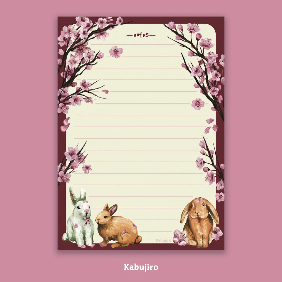 kabujiro-notepads-sakura-bunnies-notizblock-a6-liniert-50-seiten image 1