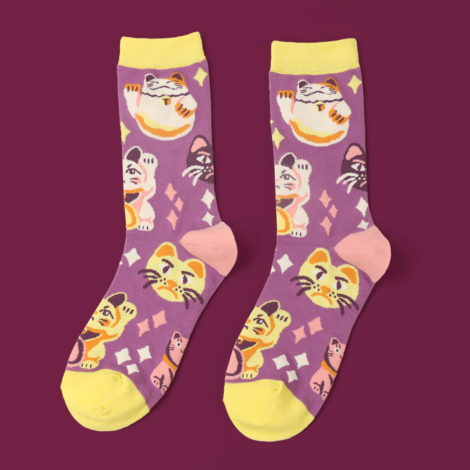 kabujiro-pink-lucky-cats-socken-37-44-baumwolle image 1