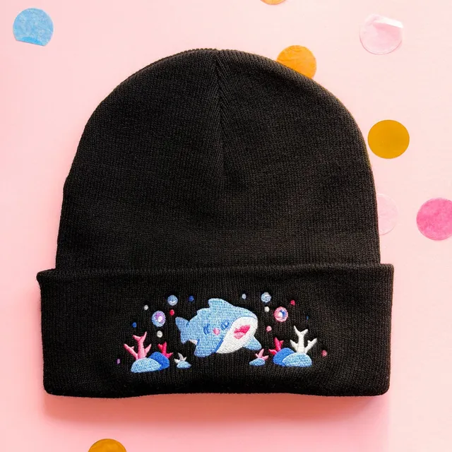 miamouz-beanies-happy-shark-beanie-m-tze-schwarz-stickerei image 1