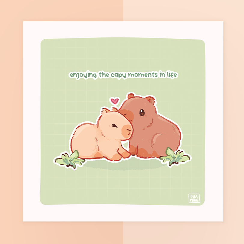 miamouz-prints-enjoying-capy-moments-kunstdruck-capybara-15x15 image 1