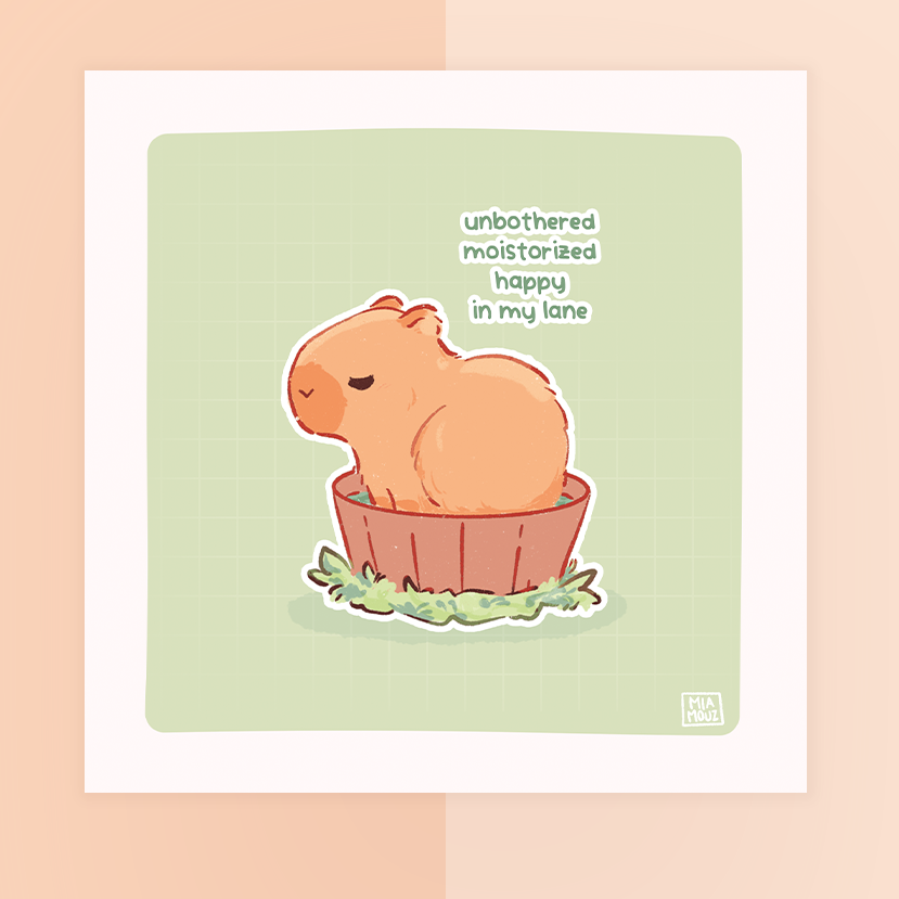 miamouz-print-capybara-15x15-art-print-leinen-gru-karte image 1