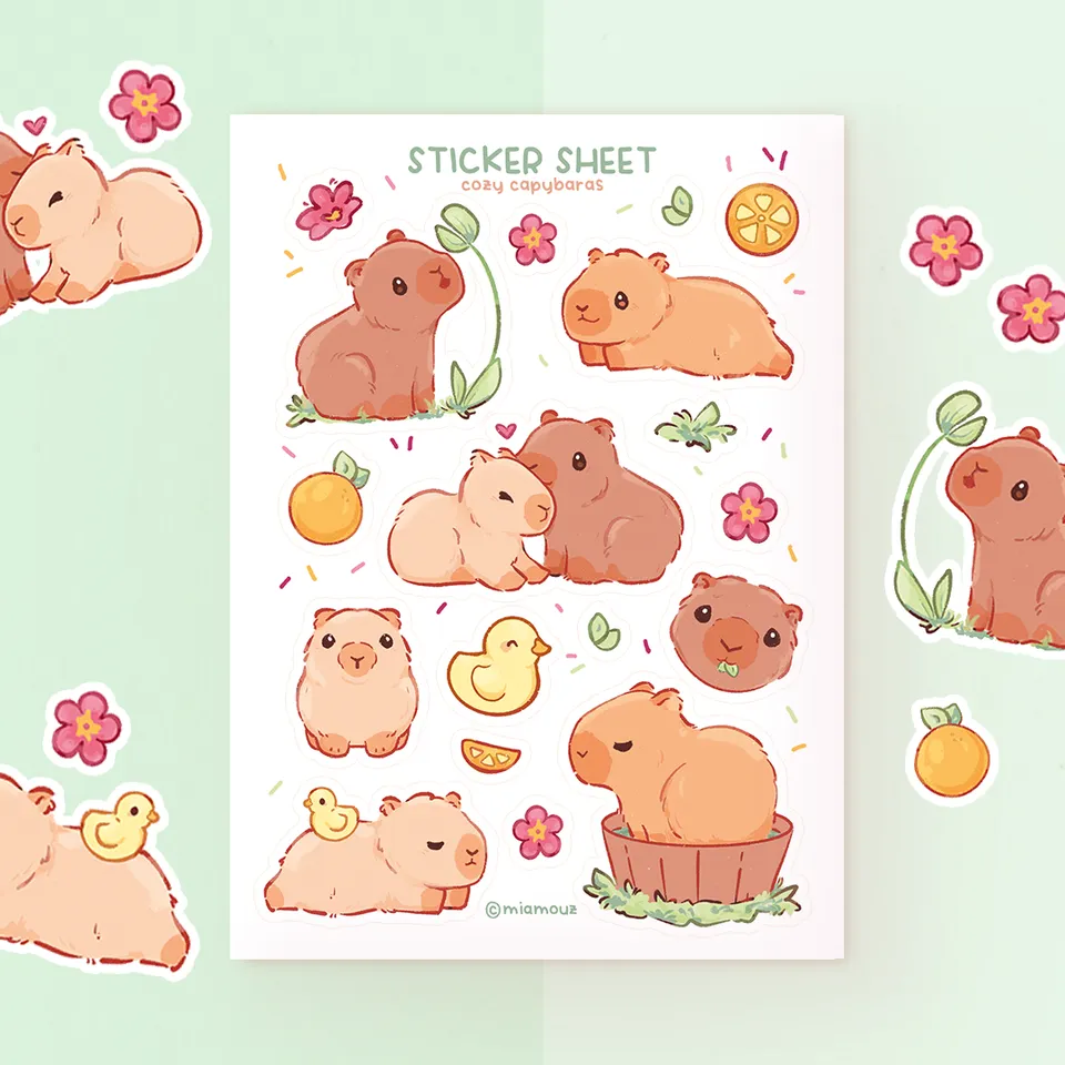 miamouz-cozy-capybaras-sticker-sheet-a6-matt-capybara image 1