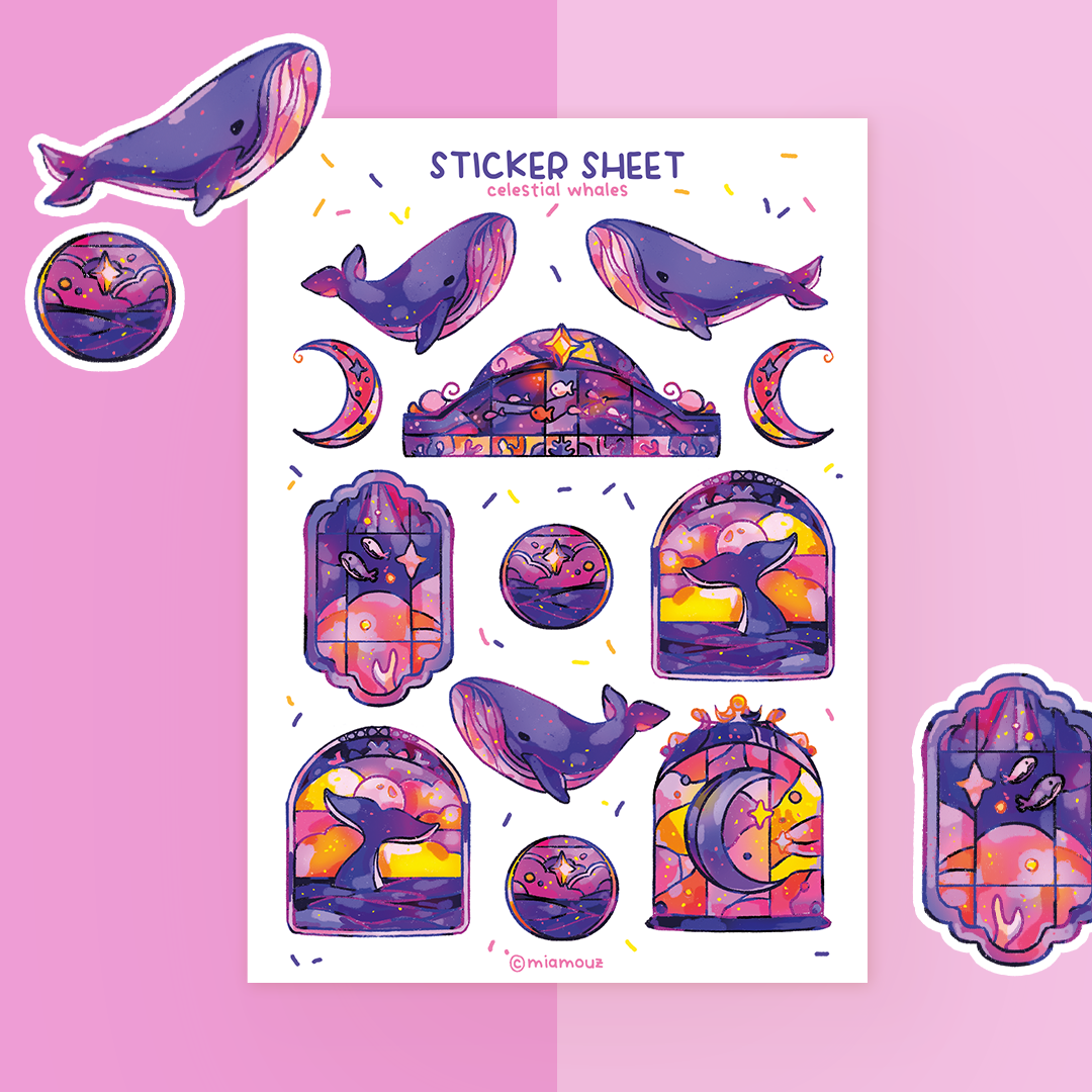 miamouz-celestial-whales-a6-stickerbogen-vinyl-gl-nzend-wale image 1