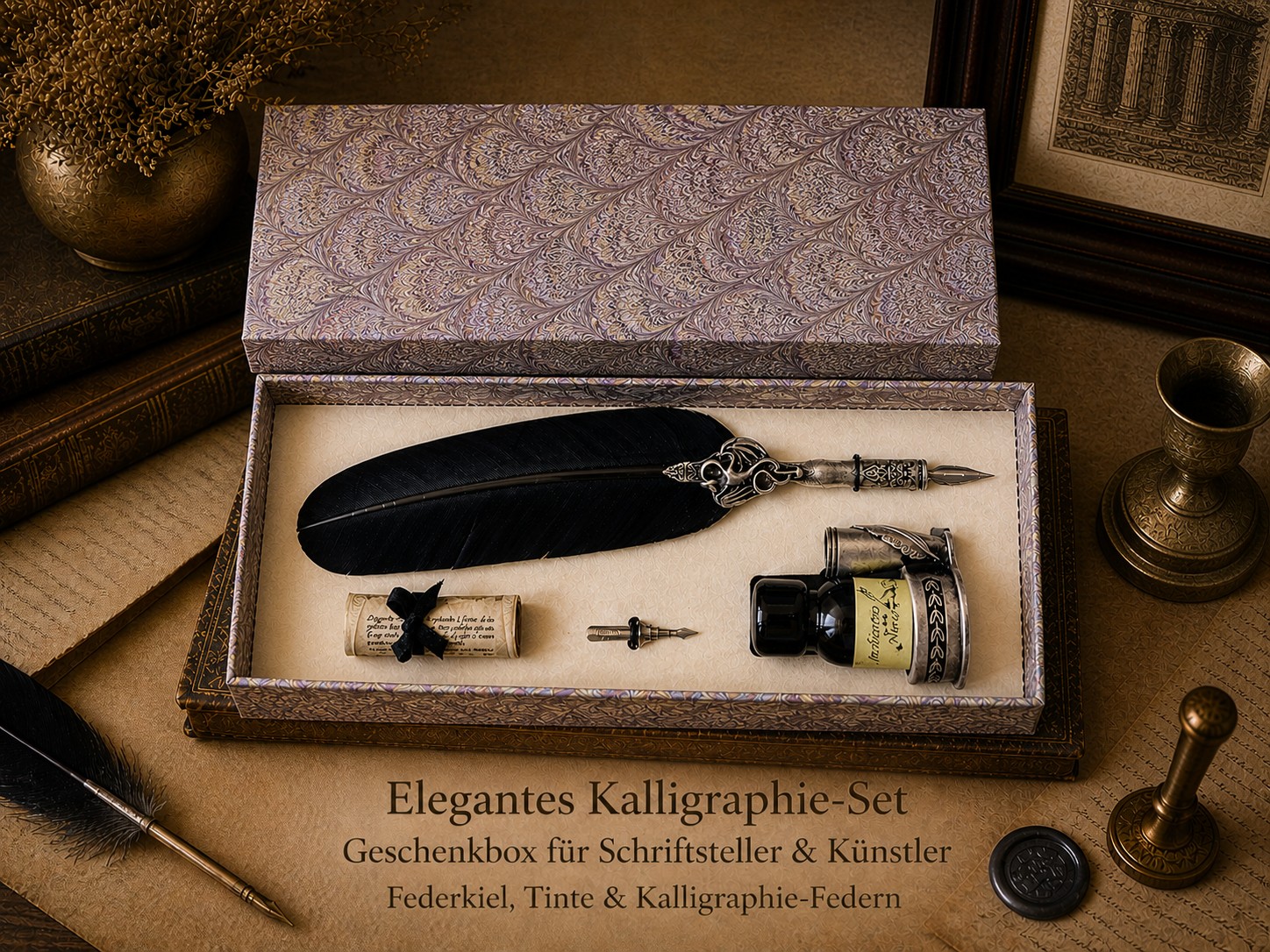florenz-lederkunst-drago-schreibset-schwarz-mit-tinte-feder image 3