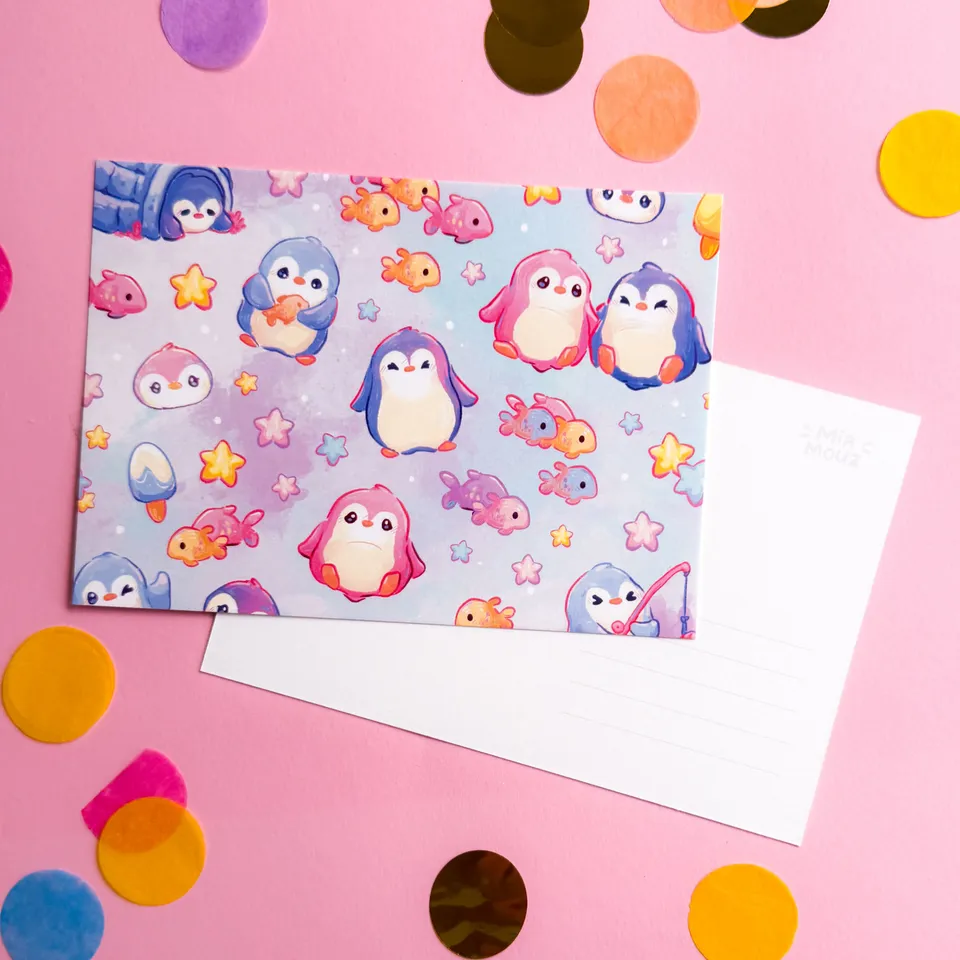 miamouz-pinguine-a6-postkarte-pinguin-print-gru-karte image 1