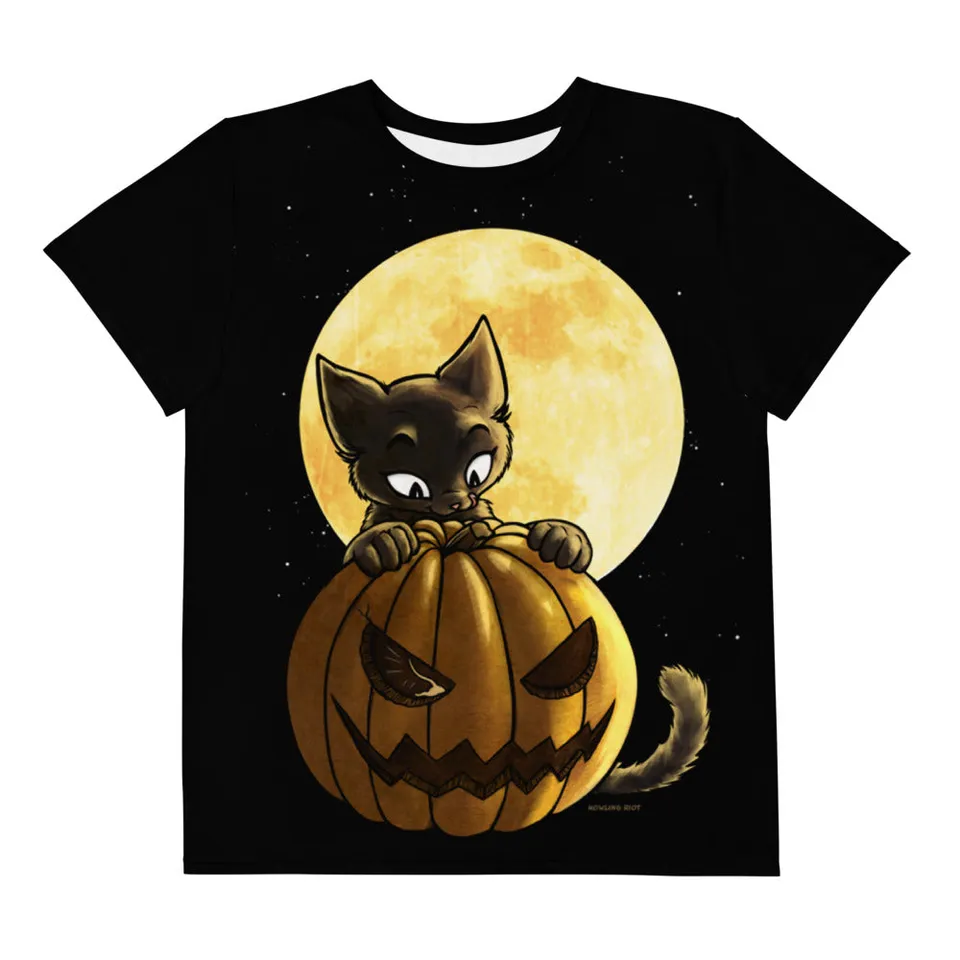 howling-riot-pumpkin-cat-t-shirt-kinder-halloween-gr-12 image 1