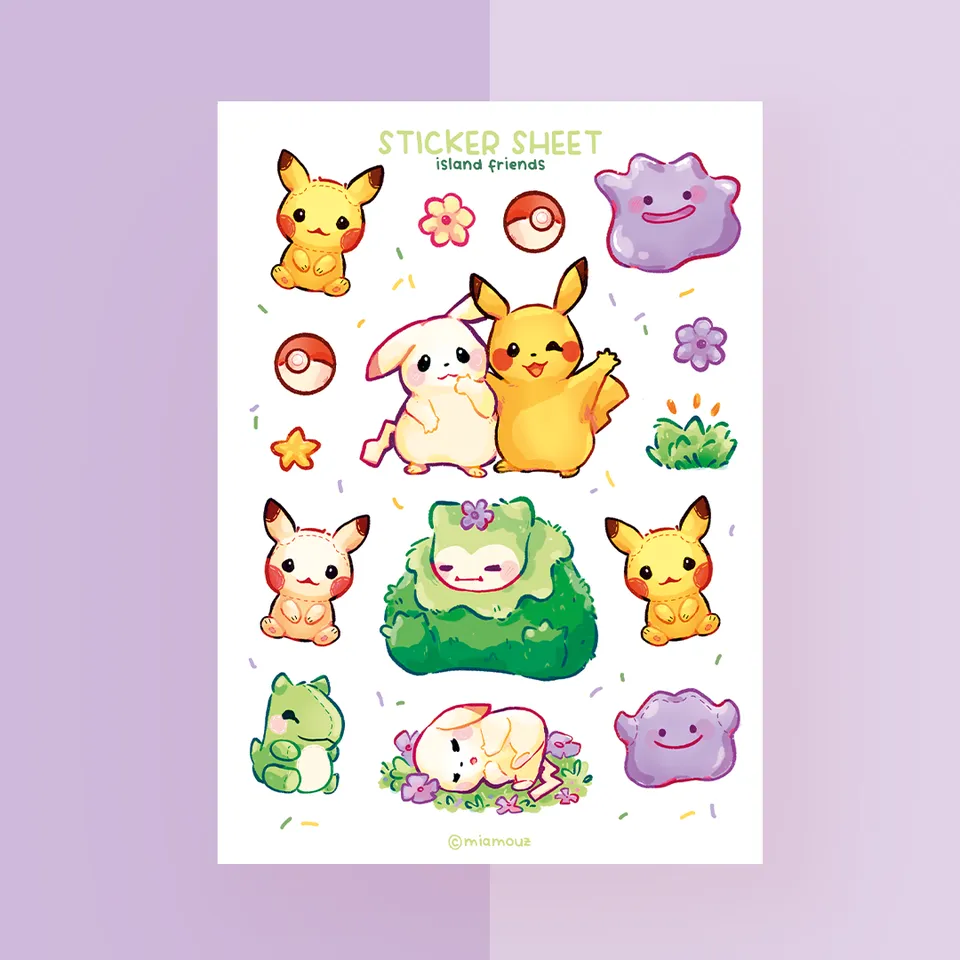miamouz-island-friends-sticker-sheet-a6-aufkleber-glossy-vinyl image 1