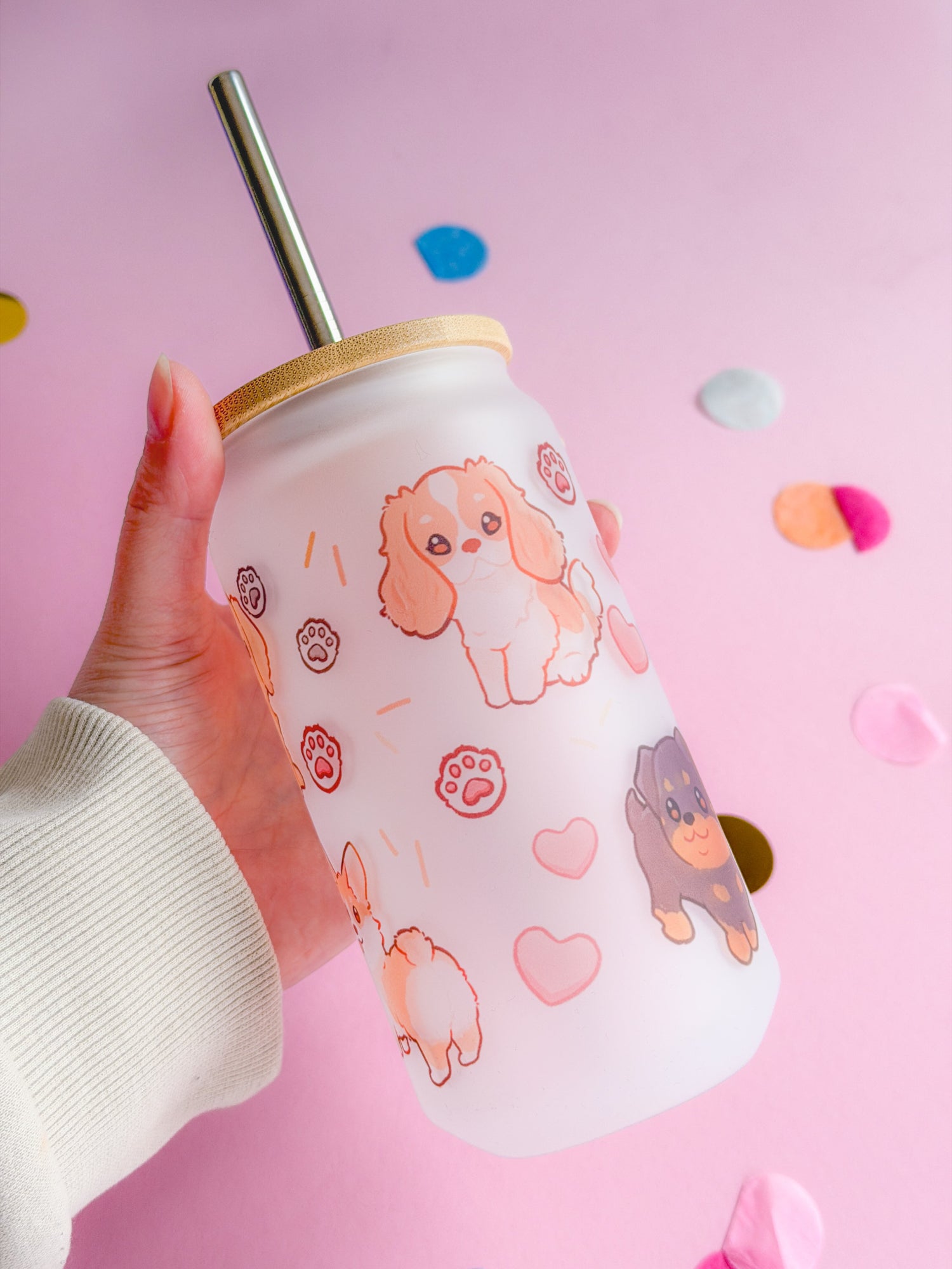 miamouz-dog-friends-glas-tumbler-520ml-frosted-matt-mit-strohhalm image 3